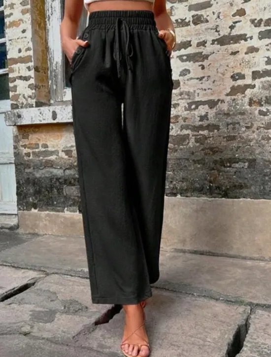 Online Women's Cotton Linen Shorts Linen-Inspired Pants Cotton Linen Pants Fashion Streetwear Comfort Full Length High Waist Plain Drawstring Elastic Waist Straight Leg Comfy Outdoor Comfortable Street Women Pants