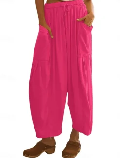 New Women's Cotton Linen Shorts Linen-Inspired Pants Cotton Linen Pants Fashion Streetwear Ankle-Length Medium Waist Plain Pocket Elastic Waistband Comfy Soft Comfortable Micro-elastic Outdoor Street Women Pants