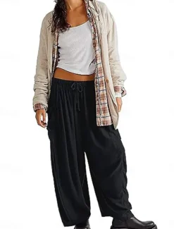New Women's Cotton Linen Shorts Linen-Inspired Pants Cotton Linen Pants Fashion Streetwear Ankle-Length Medium Waist Plain Pocket Elastic Waistband Comfy Soft Comfortable Micro-elastic Outdoor Street Women Pants