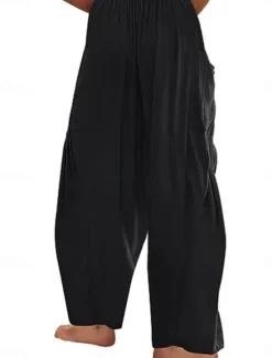 New Women's Cotton Linen Shorts Linen-Inspired Pants Cotton Linen Pants Fashion Streetwear Ankle-Length Medium Waist Plain Pocket Elastic Waistband Comfy Soft Comfortable Micro-elastic Outdoor Street Women Pants