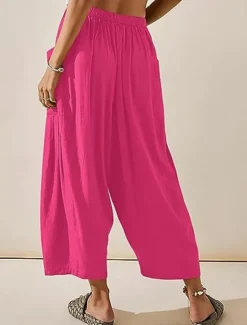 New Women's Cotton Linen Shorts Linen-Inspired Pants Cotton Linen Pants Fashion Streetwear Ankle-Length Medium Waist Plain Pocket Elastic Waistband Comfy Soft Comfortable Micro-elastic Outdoor Street Women Pants