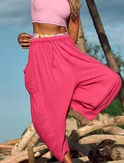 New Women's Cotton Linen Shorts Linen-Inspired Pants Cotton Linen Pants Fashion Streetwear Ankle-Length Medium Waist Plain Pocket Elastic Waistband Comfy Soft Comfortable Micro-elastic Outdoor Street Women Pants
