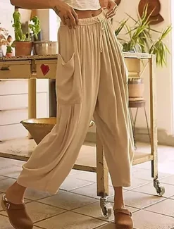 New Women's Cotton Linen Shorts Linen-Inspired Pants Cotton Linen Pants Fashion Streetwear Ankle-Length Medium Waist Plain Pocket Elastic Waistband Comfy Soft Comfortable Micro-elastic Outdoor Street Women Pants