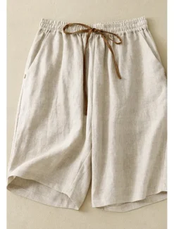 Sale Women's Cotton Linen Shorts Shorts Slacks Streetwear Casual Short Natural Plain Pocket Elastic Drawstring Design Comfy Outdoor Comfortable Street Casual Daily Apricot Black Brown Summer Regular Fit Women Pants