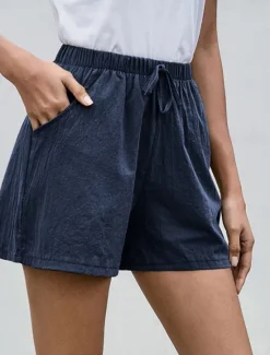 Sale Women's Cotton Linen Shorts Shorts Fashion Streetwear Short Natural Plain Pocket Elastic Drawstring Design Comfy Outdoor Comfortable Street Daily Wear Going out Wine Dark Brown Army Green Dark Navy Women Pants