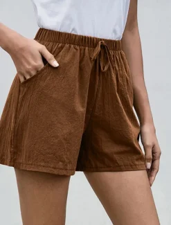 Sale Women's Cotton Linen Shorts Shorts Fashion Streetwear Short Natural Plain Pocket Elastic Drawstring Design Comfy Outdoor Comfortable Street Daily Wear Going out Wine Dark Brown Army Green Dark Navy Women Pants