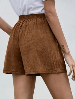 Sale Women's Cotton Linen Shorts Shorts Fashion Streetwear Short Natural Plain Pocket Elastic Drawstring Design Comfy Outdoor Comfortable Street Daily Wear Going out Wine Dark Brown Army Green Dark Navy Women Pants