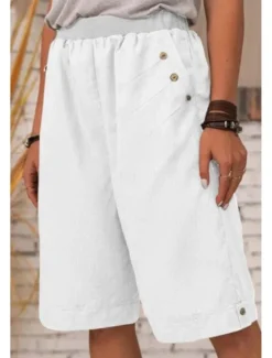 Online Women's Cotton Linen Shorts Shorts Slacks Streetwear Casual Short Natural Plain Pocket Breathability Soft Micro-elastic Outdoor Daily Wear Navy Black White Army Green Summer Regular Fit Women Pants