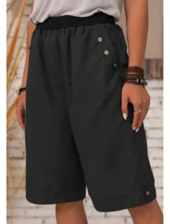 Online Women's Cotton Linen Shorts Shorts Slacks Streetwear Casual Short Natural Plain Pocket Breathability Soft Micro-elastic Outdoor Daily Wear Navy Black White Army Green Summer Regular Fit Women Pants