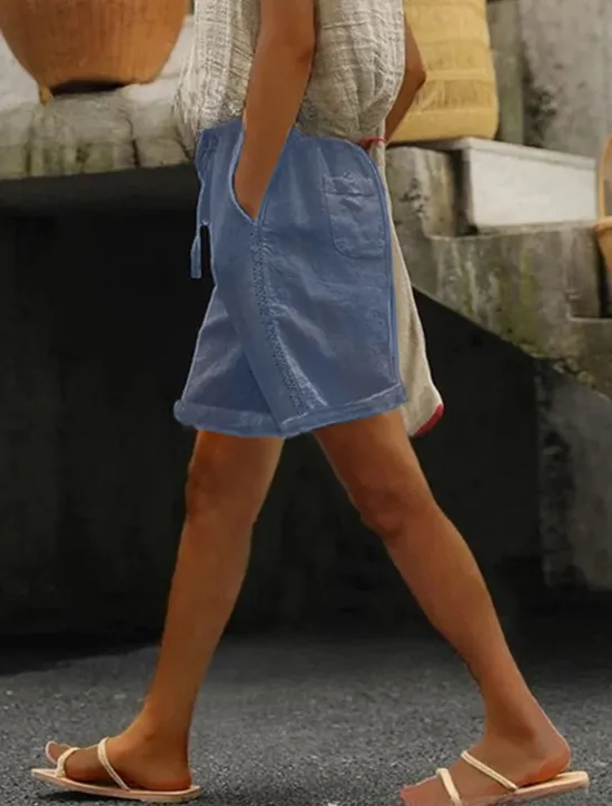Online Women's Cotton Linen Shorts Wide Leg Shorts Fashion Short Plain Side Pockets Cut Out Comfort Inelastic Vacation Dark Grey White Khaki Light Grey Regular Fit Women Pants
