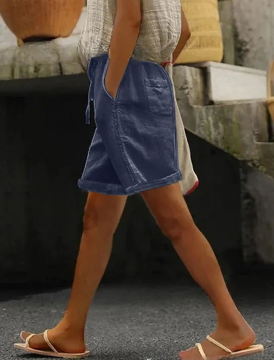 Online Women's Cotton Linen Shorts Wide Leg Shorts Fashion Short Plain Side Pockets Cut Out Comfort Inelastic Vacation Dark Grey White Khaki Light Grey Regular Fit Women Pants
