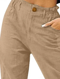 Hot Women's Cotton Linen Shorts Linen-Inspired Pants Cotton Linen Pants Fashion Streetwear Calf-Length Medium Waist Plain Pocket Comfy Soft Comfortable Micro-elastic Outdoor Street Black Sky Blue Khaki Women Pants