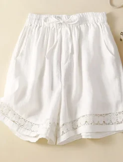 Best Women's Cotton Linen Shorts Shorts Slacks Casual Short Natural Plain Pocket Elastic Drawstring Design Comfy Comfortable Outdoor Going out Black Ginger Green almond Summer Regular Fit Women Pants