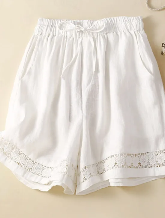 Best Women's Cotton Linen Shorts Shorts Slacks Casual Short Natural Plain Pocket Elastic Drawstring Design Comfy Comfortable Outdoor Going out Black Ginger Green almond Summer Regular Fit Women Pants
