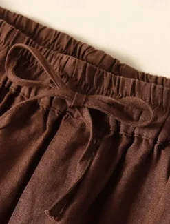 Best Women's Cotton Linen Shorts Shorts Slacks Casual Short Natural Plain Pocket Elastic Drawstring Design Comfy Comfortable Outdoor Going out Black Ginger Green almond Summer Regular Fit Women Pants