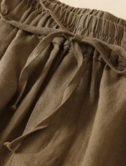 Best Women's Cotton Linen Shorts Shorts Slacks Casual Short Natural Plain Pocket Elastic Drawstring Design Comfy Comfortable Outdoor Going out Black Ginger Green almond Summer Regular Fit Women Pants