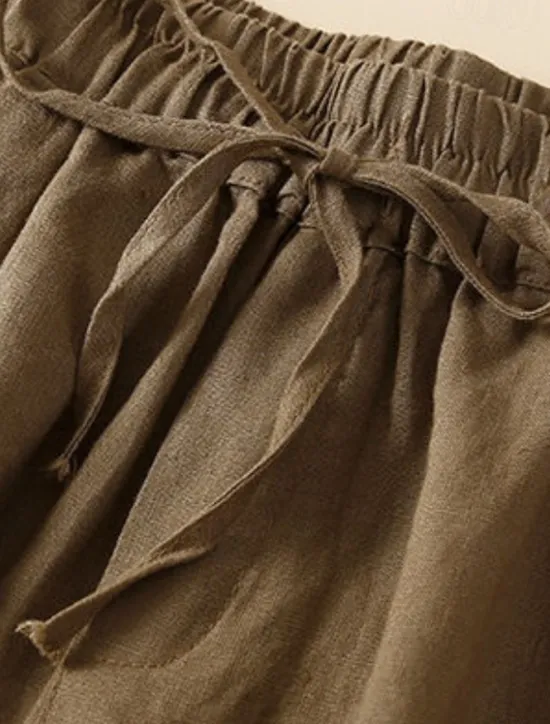 Best Women's Cotton Linen Shorts Shorts Slacks Casual Short Natural Plain Pocket Elastic Drawstring Design Comfy Comfortable Outdoor Going out Black Ginger Green almond Summer Regular Fit Women Pants