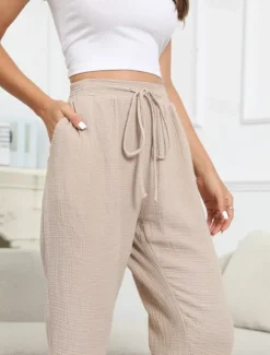 Discount Women's Cotton Linen Shorts Shorts Lightweight Casual Knee Length Mid Rise Plain Pocket Drawstring Breathability Comfortable Inelastic Casual Daily Weekend Navy Black White Khaki Summer Spring Women Pants