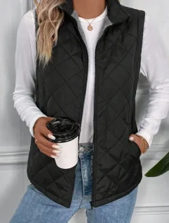 Clearance Women's Cotton Linen Vest Shrugs Daily Basic Modern Sleeveless Turtleneck Spring Fall Winter Women Puffers & Parka