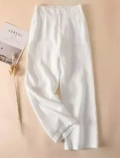 Outlet Women's Cotton Linen Wide Leg Chinos Ethnic Style Basic Casual Full Length Medium Waist Plain Pocket Comfort Outdoor Inelastic Causal Daily Black White Green Khaki Summer Spring Regular Fit Women Pants|Pants