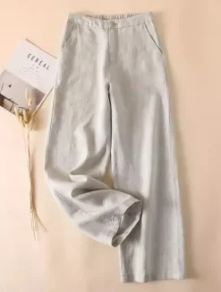 Outlet Women's Cotton Linen Wide Leg Chinos Ethnic Style Basic Casual Full Length Medium Waist Plain Pocket Comfort Outdoor Inelastic Causal Daily Black White Green Khaki Summer Spring Regular Fit Women Pants|Pants