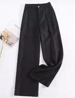 Outlet Women's Cotton Linen Wide Leg Chinos Ethnic Style Basic Casual Full Length Medium Waist Plain Pocket Comfort Outdoor Inelastic Causal Daily Black White Green Khaki Summer Spring Regular Fit Women Pants|Pants