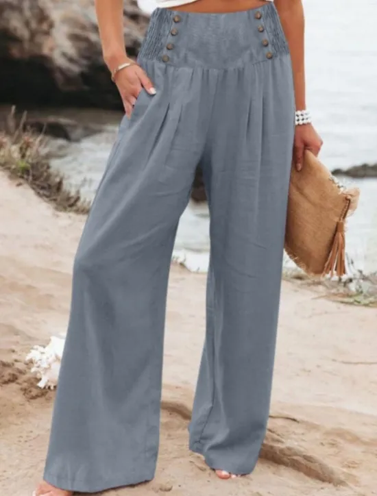 Outlet Women's Cotton Linen Wide Leg Solid Color Chinos Baggy Pants Basic Casual Full Length High Waist Plain Elastic Waistband Comfy Soft Comfortable Micro-elastic Outdoor Street Beach Women Pants|Pants