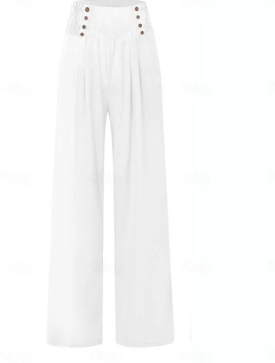 Outlet Women's Cotton Linen Wide Leg Solid Color Chinos Baggy Pants Basic Casual Full Length High Waist Plain Elastic Waistband Comfy Soft Comfortable Micro-elastic Outdoor Street Beach Women Pants|Pants