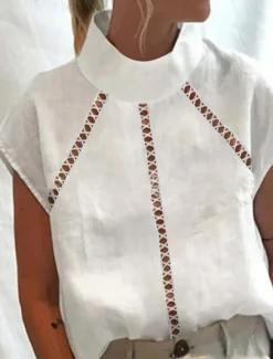 Sale Women's Cotton Linen/Linen Like Shirt Solid Color Bohemia Daily Stylish Long Sleeve Shirt Collar Regular Tops Daily Holiday Going out Patchwork Summer Spring Women Shirts