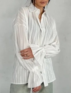 Online Women's 100%Cotton Shirt Graphic Elegant Bohemia Vintage Long Sleeve Shirt Collar Regular Tops Work Daily Holiday Lace up Ruffle Embroidered Spring Fall Women Blouses & Shirts