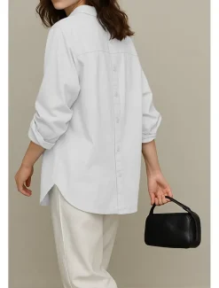 Sale Women's 100%Cotton Shirt Solid Color Elegant Daily Stylish Long Sleeve Shirt Collar Regular Tops Work Daily Holiday White Yellow Pink Blue Green Spring, Fall, Winter, Summer Women Shirts