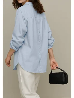 Sale Women's 100%Cotton Shirt Solid Color Elegant Daily Stylish Long Sleeve Shirt Collar Regular Tops Work Daily Holiday White Yellow Pink Blue Green Spring, Fall, Winter, Summer Women Shirts