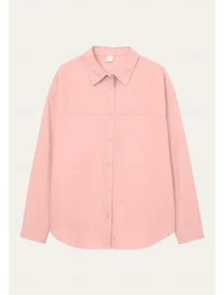 Sale Women's 100%Cotton Shirt Solid Color Elegant Daily Stylish Long Sleeve Shirt Collar Regular Tops Work Daily Holiday White Yellow Pink Blue Green Spring, Fall, Winter, Summer Women Shirts