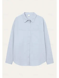 Sale Women's 100%Cotton Shirt Solid Color Elegant Daily Stylish Long Sleeve Shirt Collar Regular Tops Work Daily Holiday White Yellow Pink Blue Green Spring, Fall, Winter, Summer Women Shirts