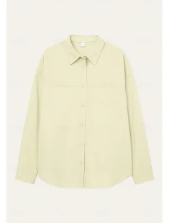 Sale Women's 100%Cotton Shirt Solid Color Elegant Daily Stylish Long Sleeve Shirt Collar Regular Tops Work Daily Holiday White Yellow Pink Blue Green Spring, Fall, Winter, Summer Women Shirts