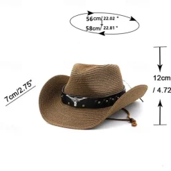 Sale Women's Cowboy Hats Ethnic Style Straw Panama Hat Belt Cow Decorate Western Hats Women Hats