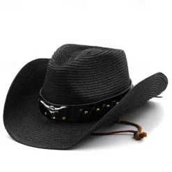 Sale Women's Cowboy Hats Ethnic Style Straw Panama Hat Belt Cow Decorate Western Hats Women Hats