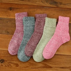 Best Women's Crew Socks Home Daily Solid Color Spandex Acrylic Fibers Simple Casual Warm Casual 5 Pairs Women Socks
