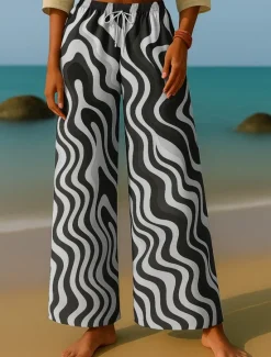 Sale Women's Culottes Wide Leg Wide Leg Chinos Vacation Vintage Ethnic Style Full Length High Waist Graphic Gradient Abstract Quick Dry Breathability Soft Inelastic Formal Outdoor Vacation Black Blue Women Pants