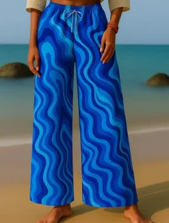 Sale Women's Culottes Wide Leg Wide Leg Chinos Vacation Vintage Ethnic Style Full Length High Waist Graphic Gradient Abstract Quick Dry Breathability Soft Inelastic Formal Outdoor Vacation Black Blue Women Pants