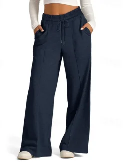 Discount Women's Culottes Wide Leg Slacks Pants Trousers Streetwear Casual Full Length Natural Plain Pocket Elastic Drawstring Design Comfy Outdoor Street Going out Magenta Apricot Dark Brown Black Summer Women Pants