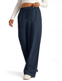 Discount Women's Culottes Wide Leg Slacks Pants Trousers Streetwear Casual Full Length Natural Plain Pocket Elastic Drawstring Design Comfy Outdoor Street Going out Magenta Apricot Dark Brown Black Summer Women Pants