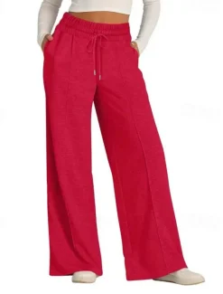 Discount Women's Culottes Wide Leg Slacks Pants Trousers Streetwear Casual Full Length Natural Plain Pocket Elastic Drawstring Design Comfy Outdoor Street Going out Magenta Apricot Dark Brown Black Summer Women Pants