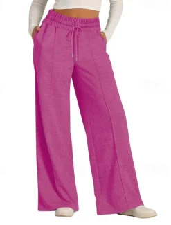 Discount Women's Culottes Wide Leg Slacks Pants Trousers Streetwear Casual Full Length Natural Plain Pocket Elastic Drawstring Design Comfy Outdoor Street Going out Magenta Apricot Dark Brown Black Summer Women Pants