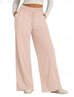 Discount Women's Culottes Wide Leg Slacks Pants Trousers Streetwear Casual Full Length Natural Plain Pocket Elastic Drawstring Design Comfy Outdoor Street Going out Magenta Apricot Dark Brown Black Summer Women Pants