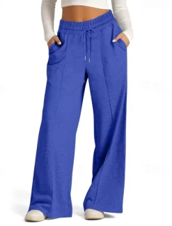 Discount Women's Culottes Wide Leg Slacks Pants Trousers Streetwear Casual Full Length Natural Plain Pocket Elastic Drawstring Design Comfy Outdoor Street Going out Magenta Apricot Dark Brown Black Summer Women Pants