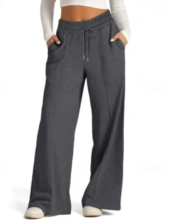 Discount Women's Culottes Wide Leg Slacks Pants Trousers Streetwear Casual Full Length Natural Plain Pocket Elastic Drawstring Design Comfy Outdoor Street Going out Magenta Apricot Dark Brown Black Summer Women Pants