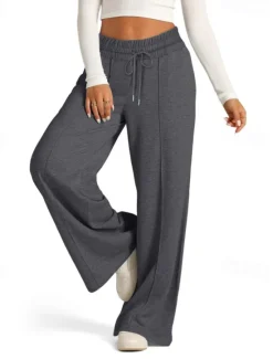 Discount Women's Culottes Wide Leg Slacks Pants Trousers Streetwear Casual Full Length Natural Plain Pocket Elastic Drawstring Design Comfy Outdoor Street Going out Magenta Apricot Dark Brown Black Summer Women Pants