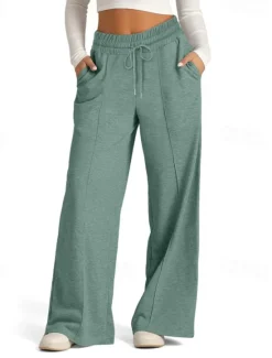Discount Women's Culottes Wide Leg Slacks Pants Trousers Streetwear Casual Full Length Natural Plain Pocket Elastic Drawstring Design Comfy Outdoor Street Going out Magenta Apricot Dark Brown Black Summer Women Pants