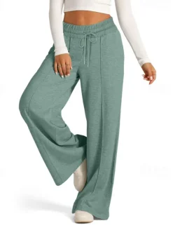 Discount Women's Culottes Wide Leg Slacks Pants Trousers Streetwear Casual Full Length Natural Plain Pocket Elastic Drawstring Design Comfy Outdoor Street Going out Magenta Apricot Dark Brown Black Summer Women Pants